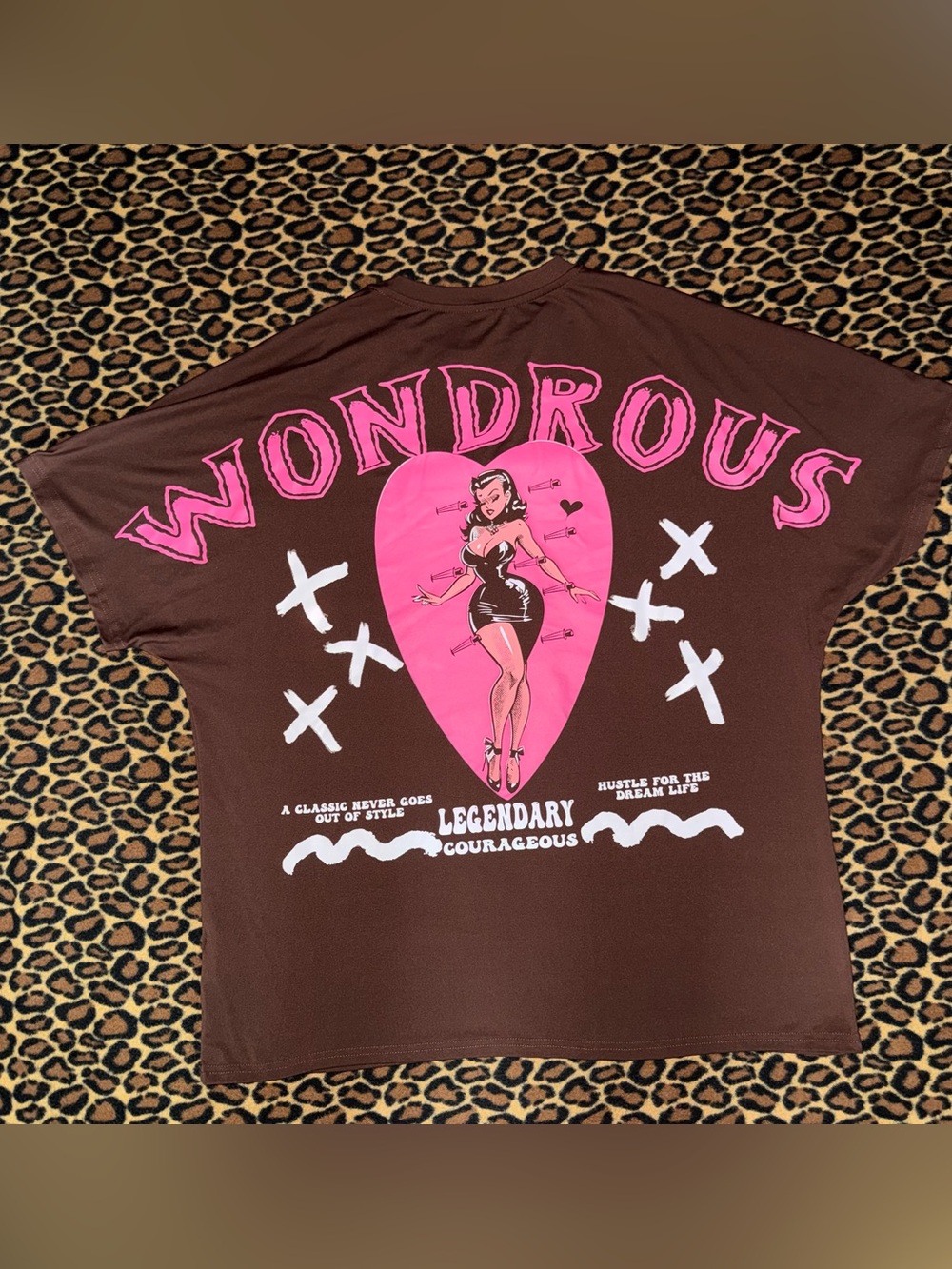 Romwe Wondrous Brown Pink Graphic Oversized T-Shirt Size Large
